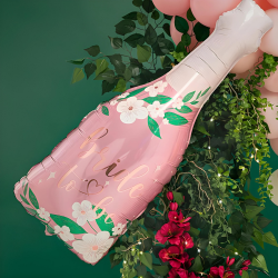 Balon foliowy butelka Bride to Be różowo-biała z kwiatami 100cm - 5