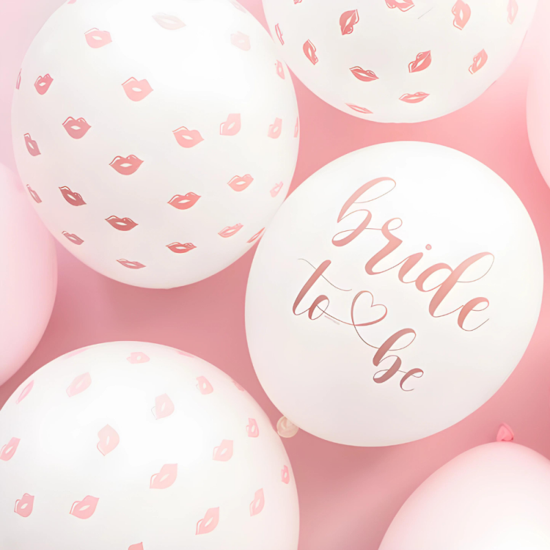 Balony lateksowe biało-różowe Bride to Be usta całusy 30cm 50szt - 3