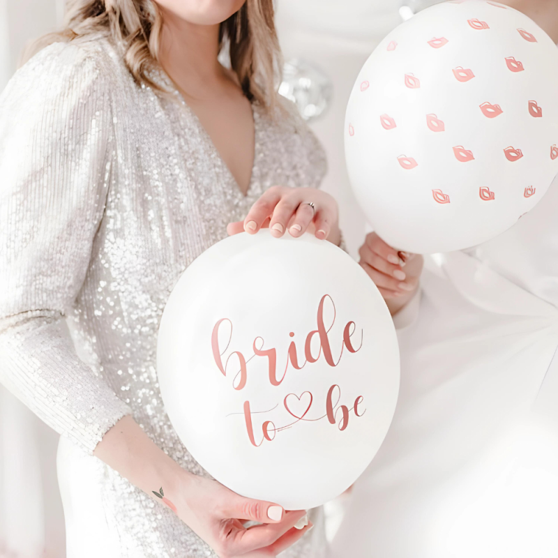 Balony lateksowe biało-różowe Bride to Be usta całusy 30cm 50szt - 4