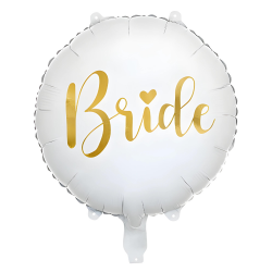 Balon foliowy okrągły biały złoty napis Bride na Wieczór Panieński 45cm