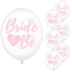 Balony lateksowe różowy napis Bride to Be transparentne 30cm 6szt