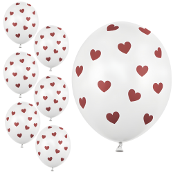 Balony lateksowe białe w czerwone serca 30cm 6szt - 1