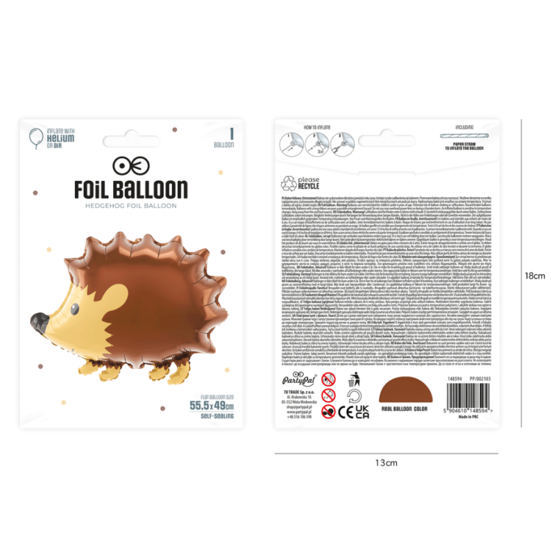 Balon foliowy w kształcie Jeża brązowy Jeż Jeżyk Zwierzątko 55cm - 2