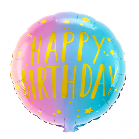 Balon foliowy okrągły pastelowy tęczowy złoty napis Happy Birthday 45cm - 1