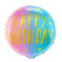 Balon foliowy okrągły pastelowy tęczowy złoty napis Happy Birthday 45cm - 1