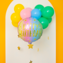 Balon foliowy okrągły pastelowy tęczowy złoty napis Happy Birthday 45cm - 3