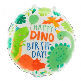 Balon foliowy okrągły urodzinowy biały Happy DINObirthday Dinozaury 45 cm - 1