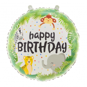 Balon foliowy okrągły urodzinowy Happy Birthday Zwierzątka Safari 45cm - 1