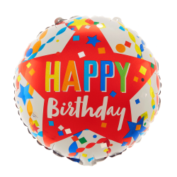 Balon foliowy okrągły urodzinowy gwiazda Happy Brithday kolorowy 45cm