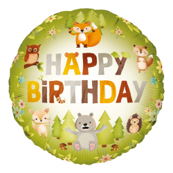 Balon foliowy okrągły Happy Birthday Leśni przyjaciele zwierzątka 45cm