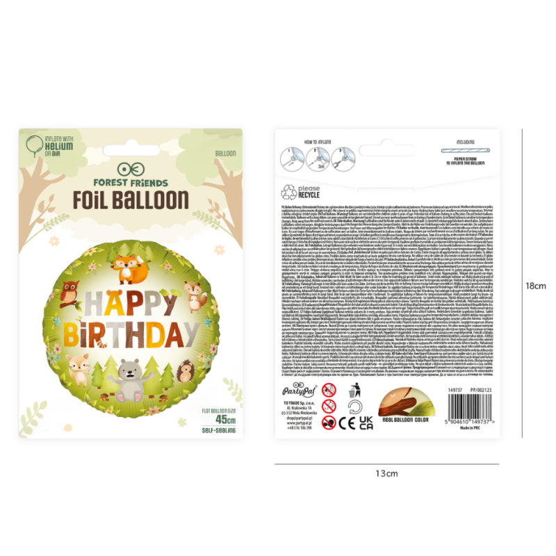 Balon foliowy okrągły Happy Birthday Leśni przyjaciele zwierzątka 45cm - 2