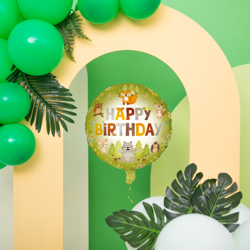 Balon foliowy okrągły Happy Birthday Leśni przyjaciele zwierzątka 45cm - 3