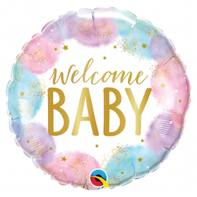 Balon foliowy pastelowy niebieski różowy Welcome Baby na Baby Shower 46cm - 1