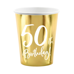 Kubki Kubeczki papierowe 50th Birthday na 50 urodziny złote 220ml 6szt - 2