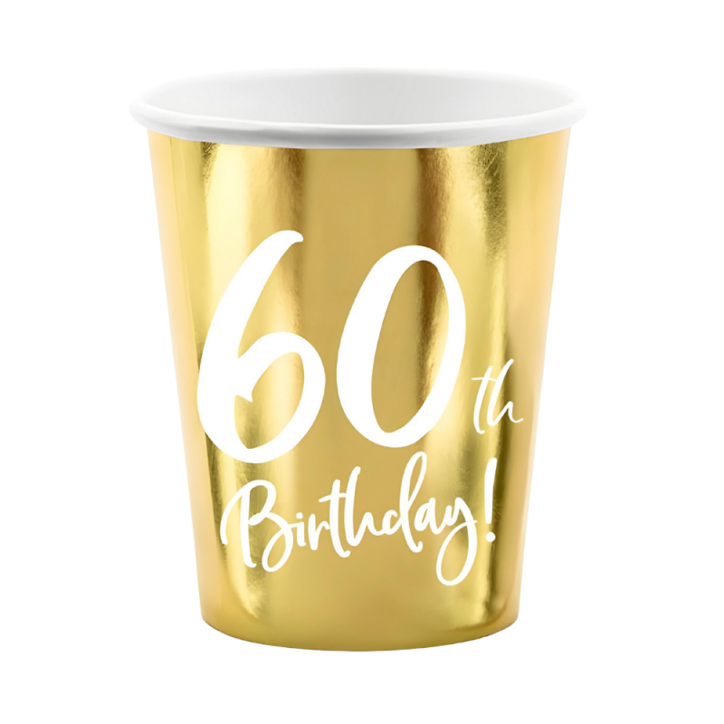 Kubki Kubeczki papierowe 60th Birthday na 60 urodziny złote 220ml 6szt - 2