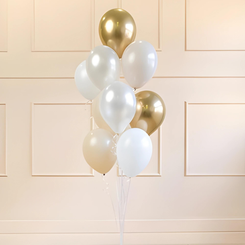 Balony lateksowe zestaw białe kremowe złote metaliczne 30cm 10szt - 3