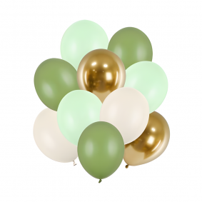 Balony lateksowe zestaw zielone kremowe złote metaliczne 30cm 10szt - 1