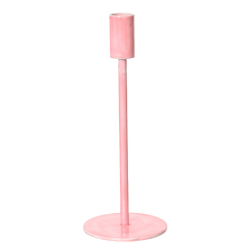 Świecznik aluminiowy różowy łososiowy wysoki prosty dekoracyjny 23cm