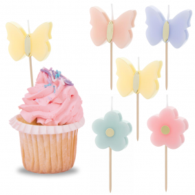 Świeczki Urodzinowe na tort desery Motylki Motyle pastelowe 4cm 5szt - 1