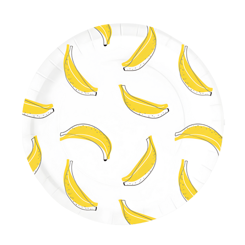 Talerzyki papierowe Banana Party białe w żółte Banany Owoc 18cm 6szt - 2