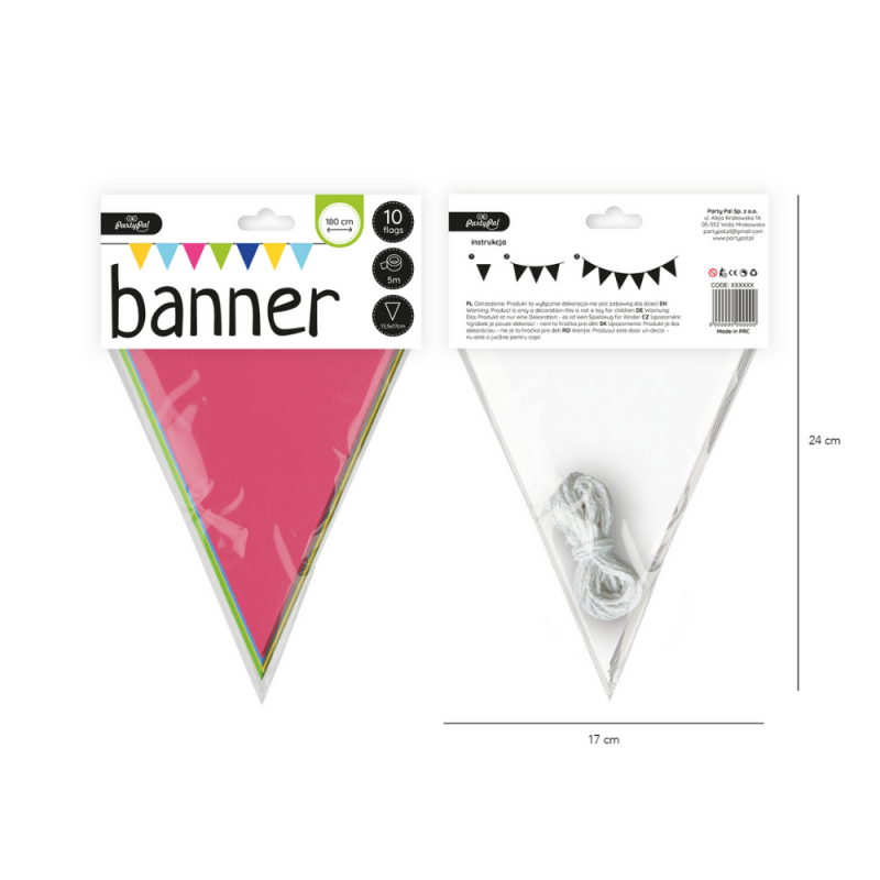Baner Girlanda papierowa kolorowa trójkątne Flagi Chorągiewki 180cm - 2
