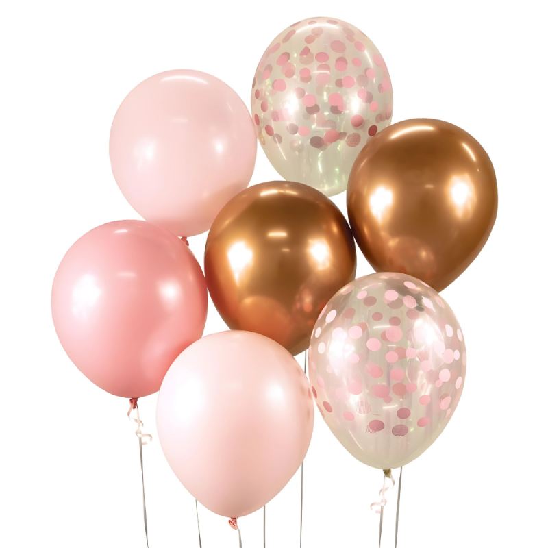 Balony lateksowe różowo miedziany z konfetti na Wieczór Panieński 7szt - 1