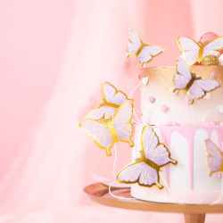 Toppery na tort do deserów Motylki Motyle fioletowo-złote 10szt 9cm - 5