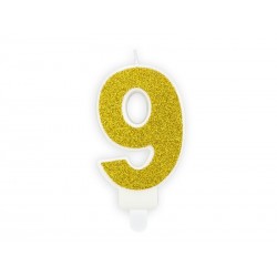 Świeczka urodzinowa cyfra 9 ze złotym brokatem
