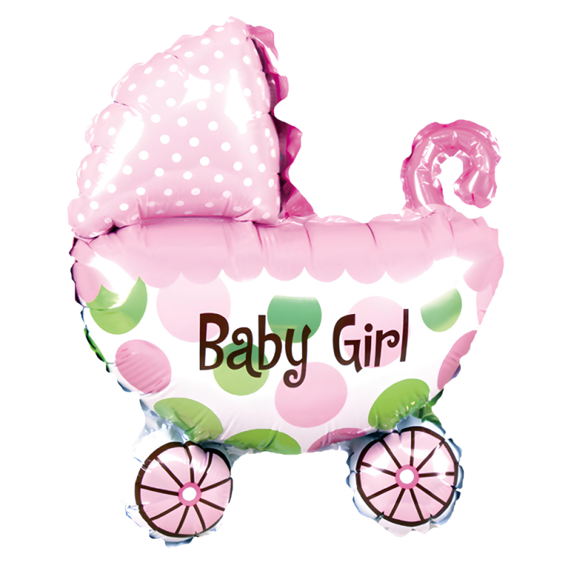 Balon foliowy różowy w kropki Wózek Wózeczek dla dziewczynki Baby Shower - 1