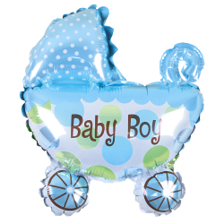 Balon foliowy niebieski w kropki Wózek Wózeczek dla chłopca Baby Shower - 1