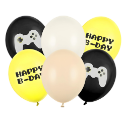 Balony lateksowe urodzinowe Gamingowe dla gracza żółte czarne Pad 6szt 30cm - 1