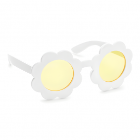 Okulary białe Stokrotki żółte szkła w kształcie kwiatka dla dzieci 13cm - 1