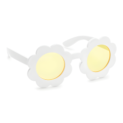 Okulary białe Stokrotki żółte szkła w kształcie kwiatka dla dzieci 13cm