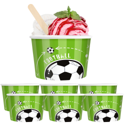 Kubeczki Pojemniki do lodów okrągłe zielone Piłka Nożna Football 6szt 150ml