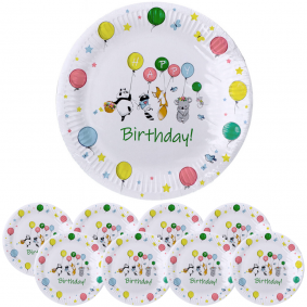 Talerze Talerzyki papierowe urodzinowe okrągłe Zwierzątka Balony 23cm 8szt - 1