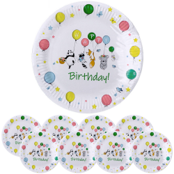 Talerze Talerzyki papierowe urodzinowe okrągłe Zwierzątka Balony 23cm 8szt