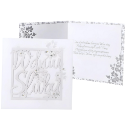 Kartka z życzeniami na Ślub Wesele W Dniu Ślubu biała brokatowa cyrkonie - 1