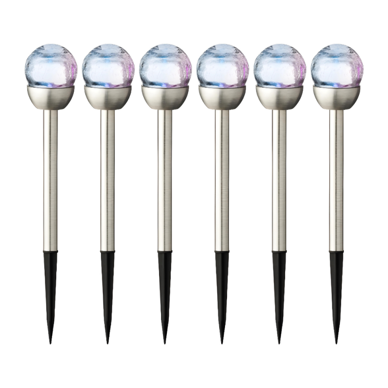 LAMPY Lampki Solarne ogrodowe srebrne kolorowe wbijane LEDowe 6szt 25cm - 2