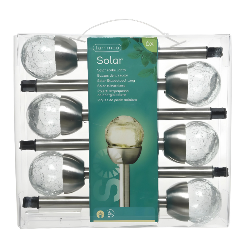 LAMPY Lampki Solarne ogrodowe LEDowe srebrne kula ciepły biały 6szt 25cm - 4