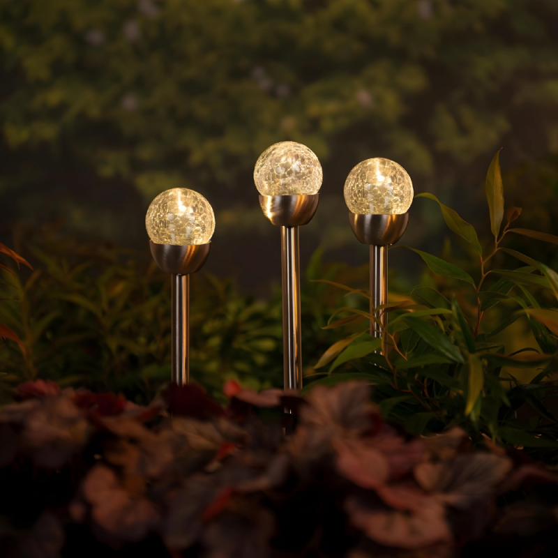 LAMPY Lampki Solarne ogrodowe LEDowe srebrne kula ciepły biały 6szt 25cm - 6
