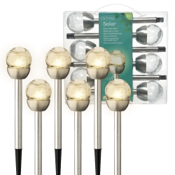 LAMPY Lampki Solarne ogrodowe LEDowe srebrne kula ciepły biały 6szt 25cm