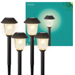 LAMPY Lampki solarne ogrodowe czarne wbijane LEDowe ciepły biały 4szt - 1