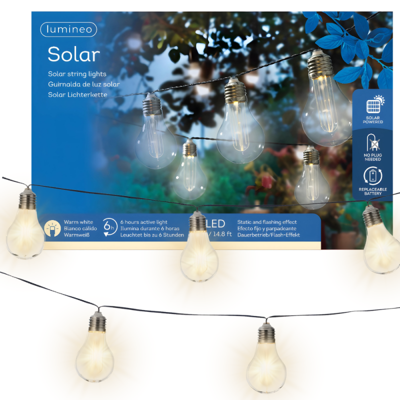 GIRLANDA ogrodowa świetlna solarna ŻARÓWKI LEDowa ciepły biały 4,5m - 1