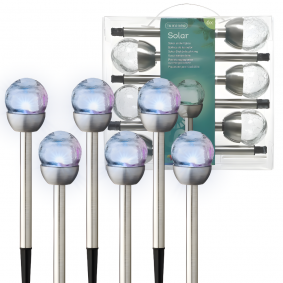 LAMPY Lampki Solarne ogrodowe srebrne kolorowe wbijane LEDowe 6szt 25cm - 1