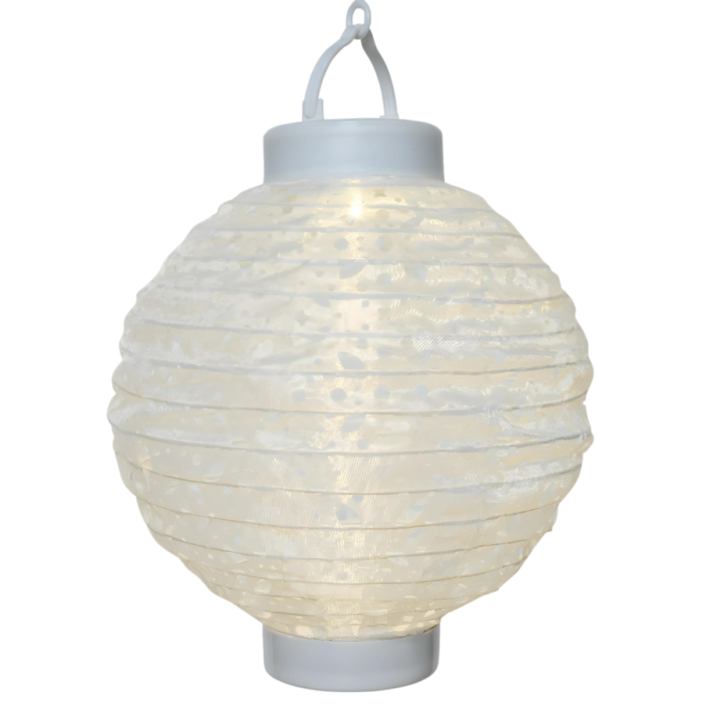 LAMPION świetlny ogrodowy solarny w łatki biały LEDowy ciepły biały 23cm - 2