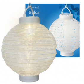LAMPION świetlny ogrodowy solarny w łatki biały LEDowy ciepły biały 23cm - 1