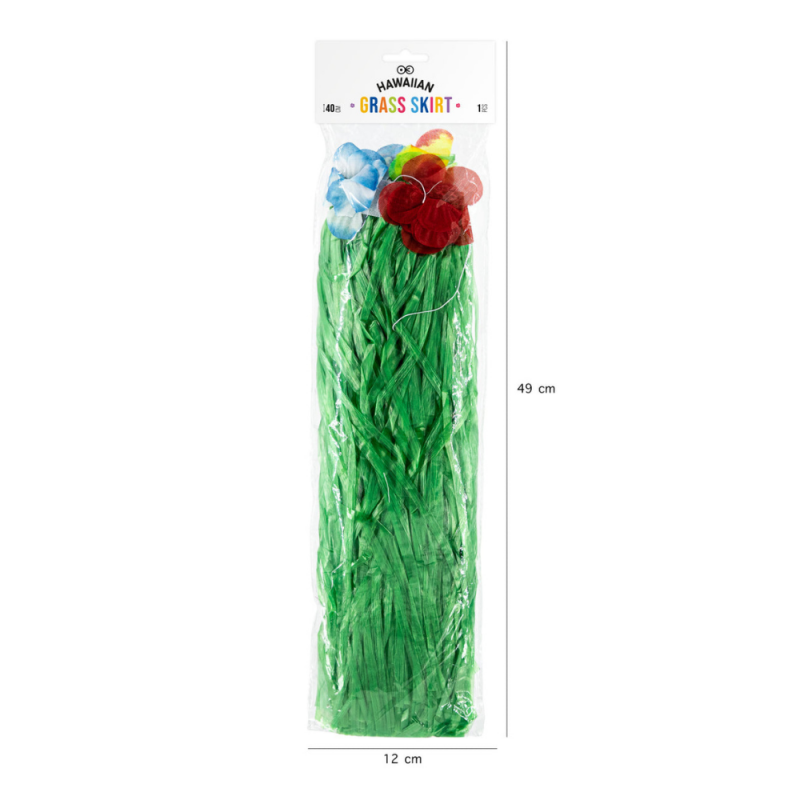 Spódniczka Hawajska zielona z kwiatami frędzle foliowe HAWAJE 40cm - 2