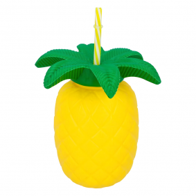 Kubek tropikalny hawajski Ananas Owoc ze słomką plastikowy 800ml - 1