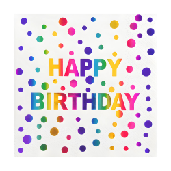 Serwetki papierowe urodzinowe białe Happy Birthday kolorowe kropki 10szt - 1