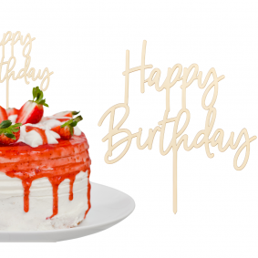 Topper na tort urodzinowy drewniany Happy Birthday dekoracyjny 14cm - 1